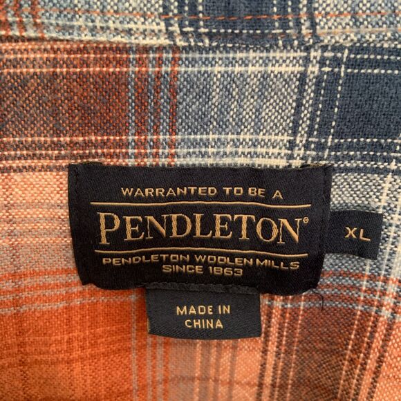 PENDLETON Wyatt Flannel Shirt Men’s XL Blue/Orange/Lt Blue Plaid Heavy Cotton - Picture 7 of 7